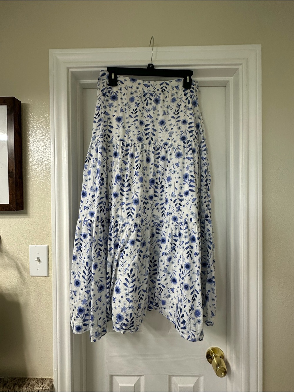 GAP White Maxi Skirt with Blue Floral Print